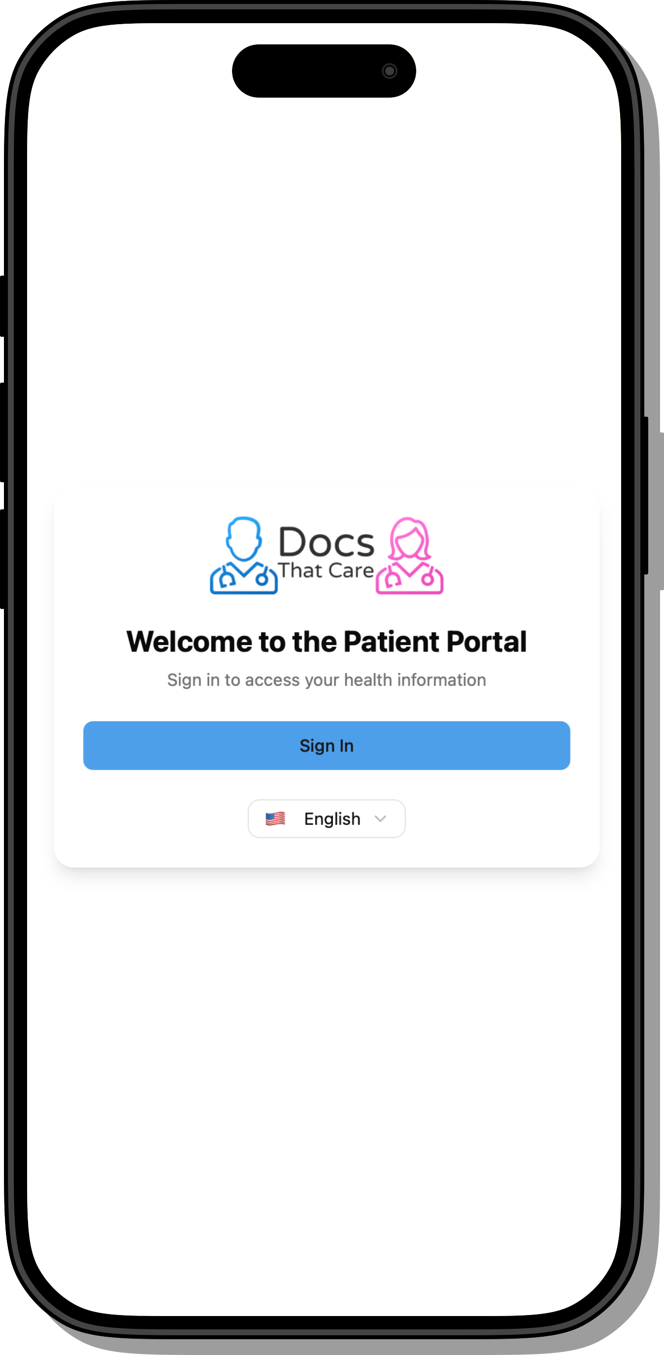 The Docs That Care patient portal on a phone